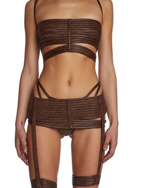 NWT! EDC/Coachella Strappy Bandage Two-Piece lingerie Set in Deep Brown